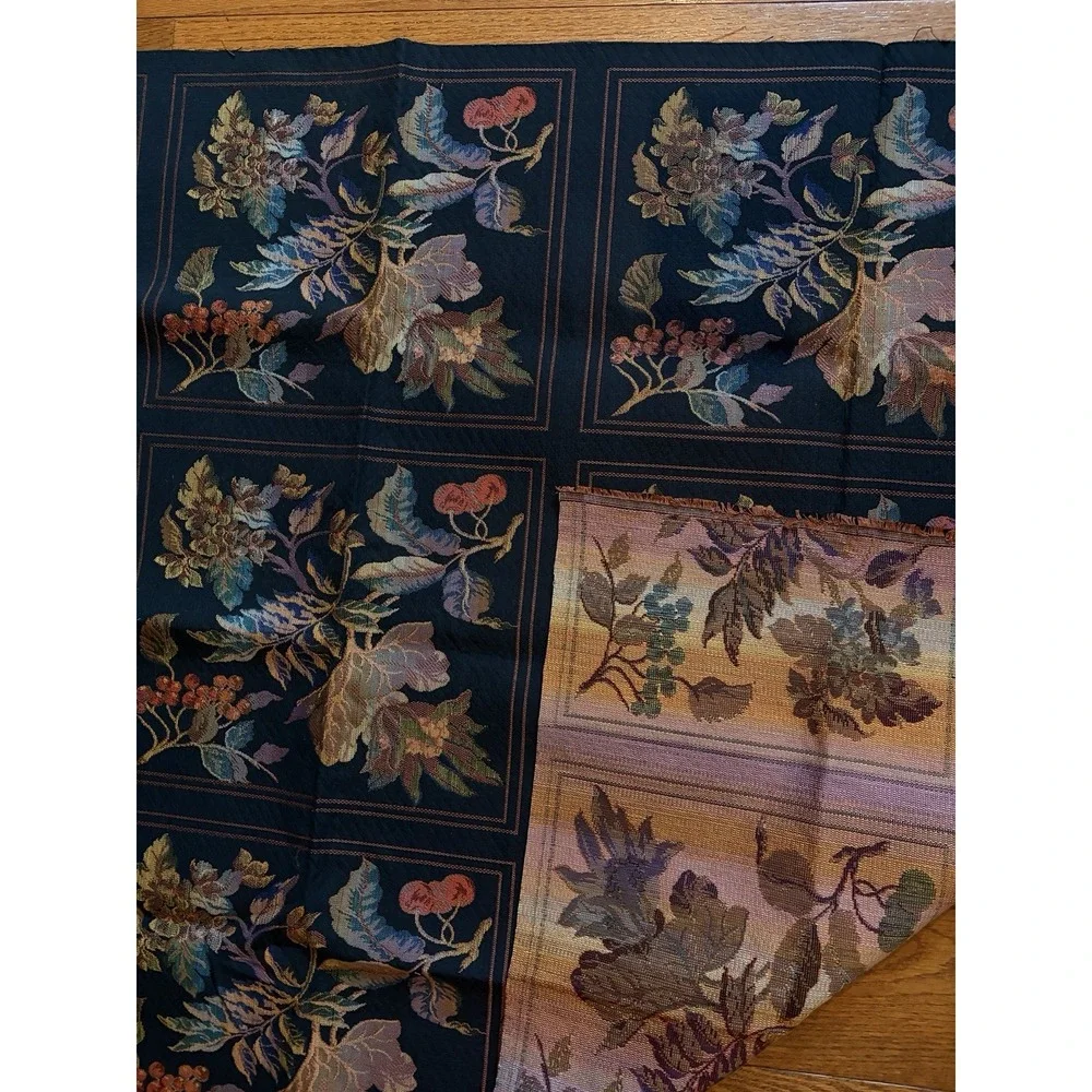 Vintage Tapestry Upholstery Fabric Black Floral Jacquard Panels 35x56